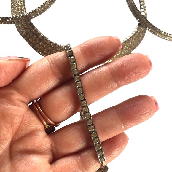 Vintage Rhinestone Crystal Silver Collar Bib Necklace, Hoop Earrings & bracelet - Picture 11 of 13